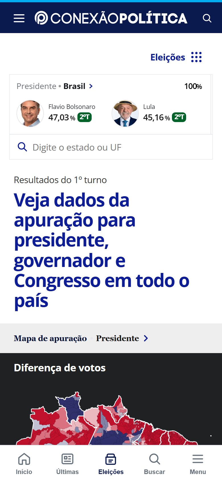 Página da eleição no celular