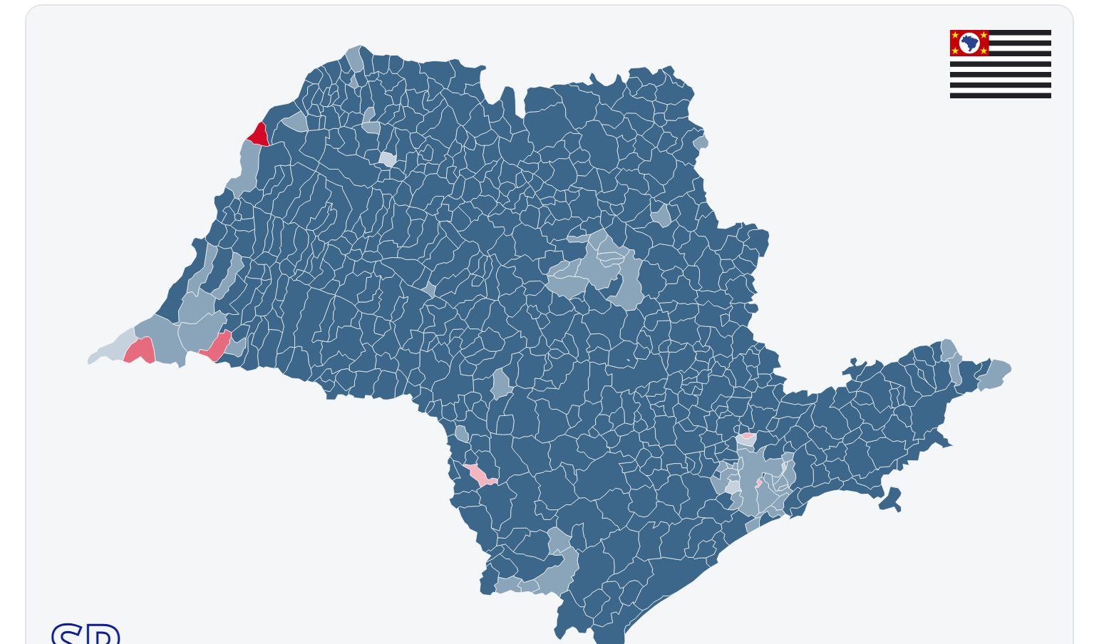 Mapa de apuração para governador de São Paulo, município a município